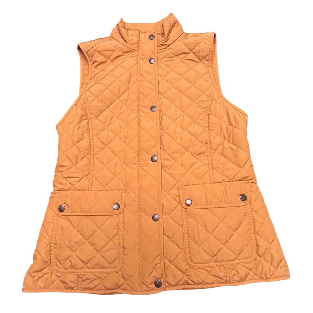 Talbots Quilted Vest Womens Small Yellow Fleece Lined Snap‎ Front PocketMustard